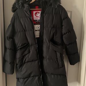 Women's Black Puffer Jacket with Fur Hood